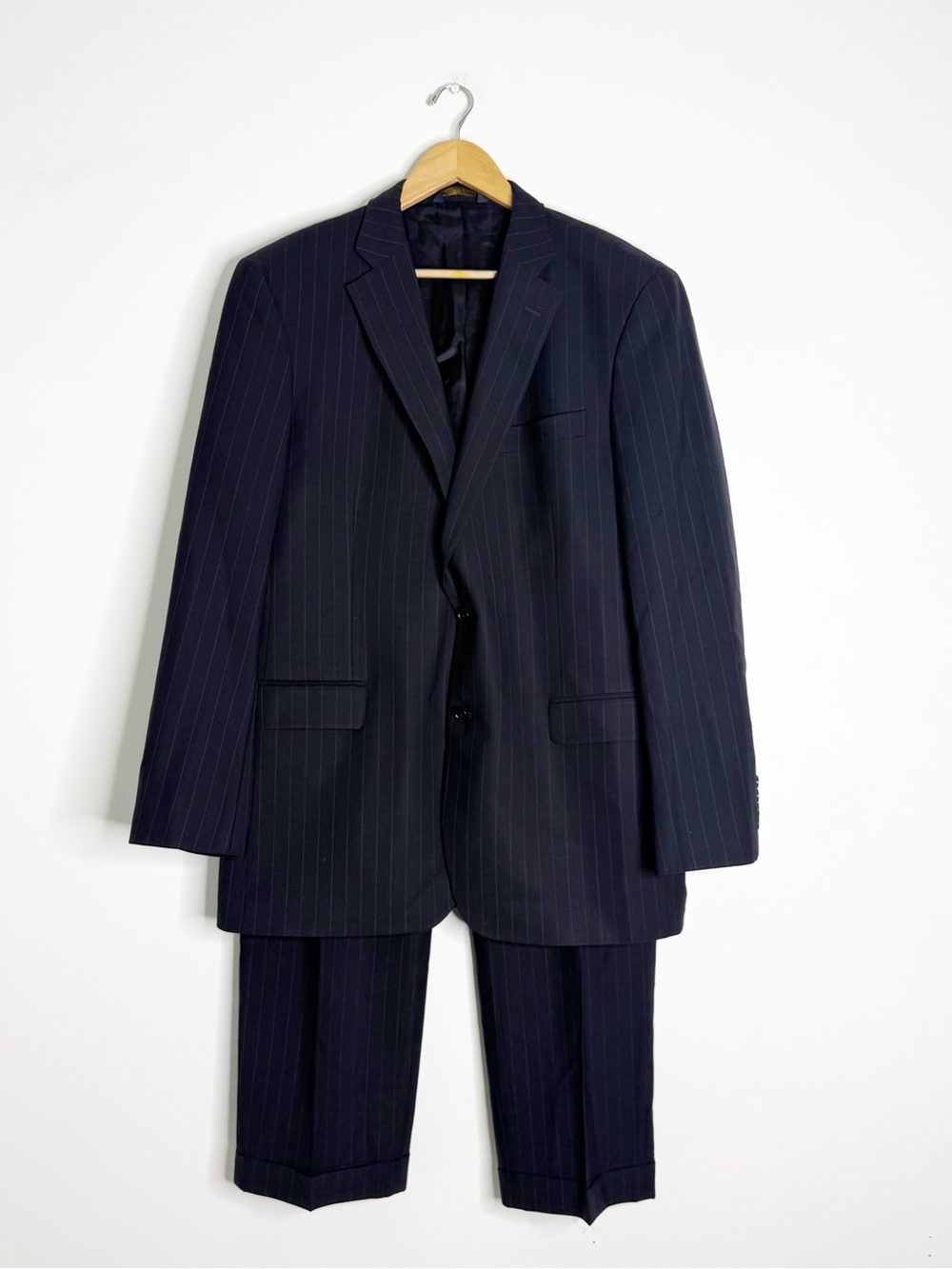 Brooks Brothers 346 Men’s Size 44L Navy Pinstripe Wool Stretch Suit 40x31